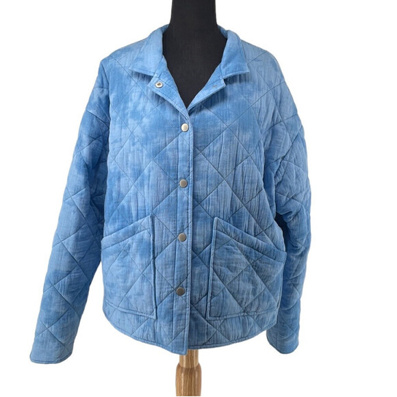 BAGATELLE quilted jacket Shacket sky blue relaxed fit button front sz lg - Picture 1 of 14